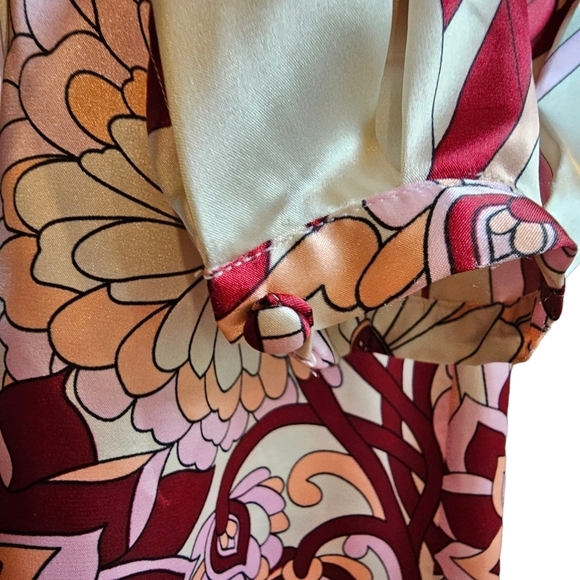 Hale Bob Ivory Satin Abstract Floral Print Boatneck, Long Sleeve Shift Dress - Picture 5 of 9